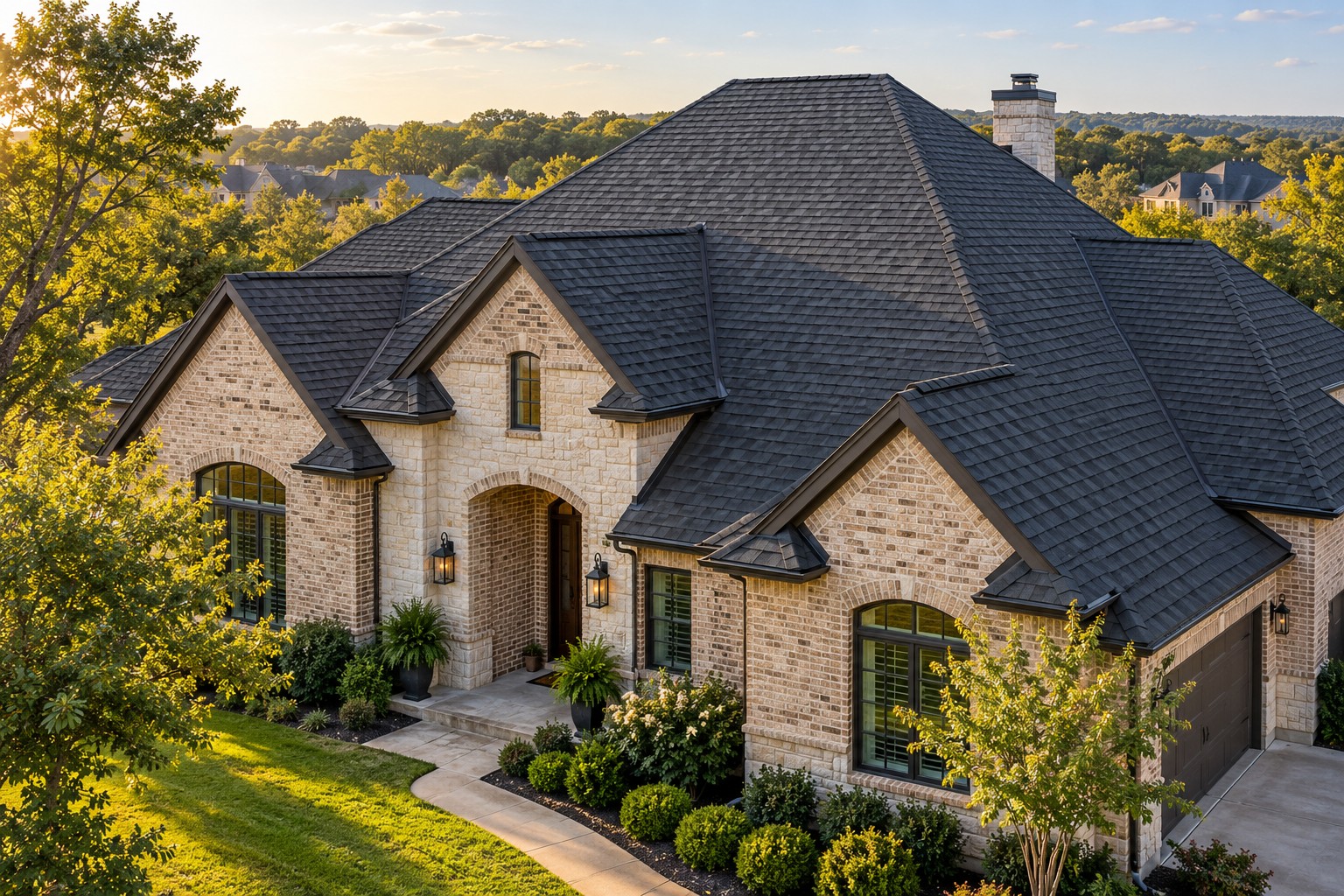 Illustrative Texas home with architectural shingle roof
